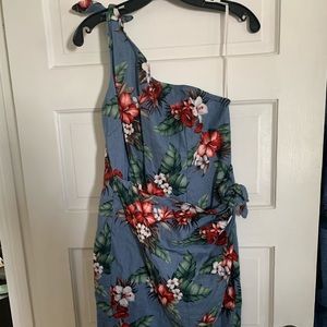 Heart of Haute one shoulder tiki dress barkcloth